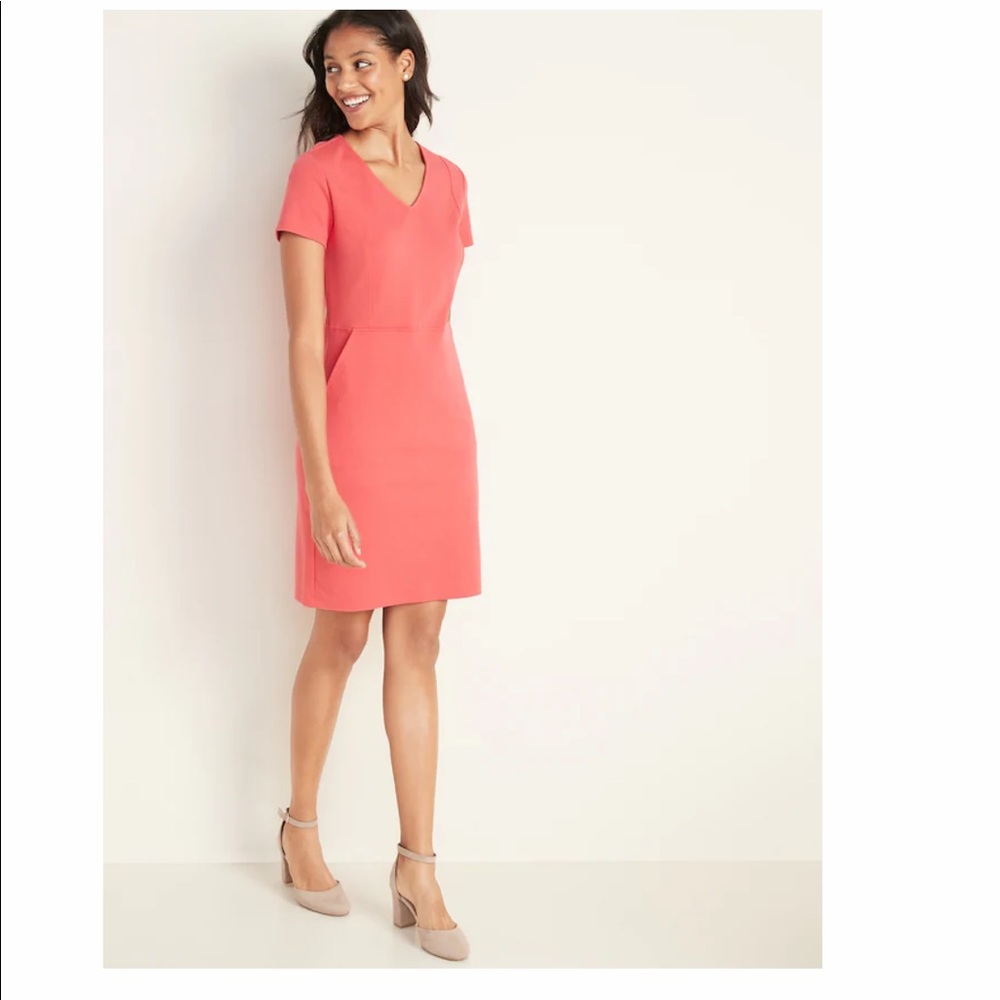 Ponte-Knit V-Neck Sheath Dress